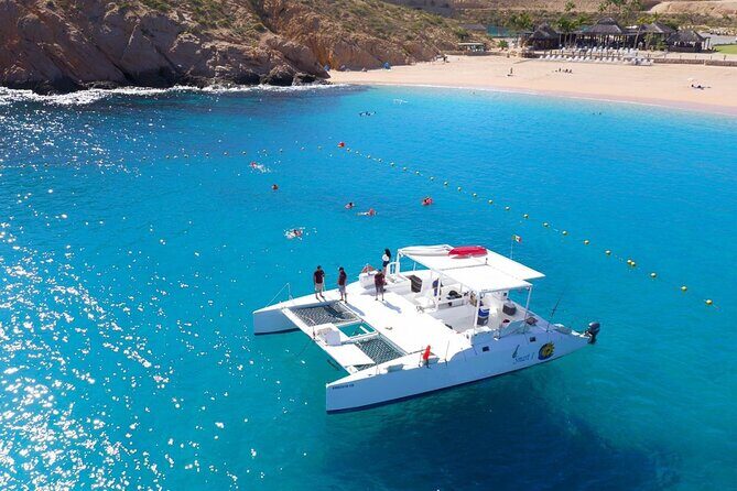 Cabo Catamaran Snorkel Arch and Santa Maria Bay Open Bar Snacks - Key Points