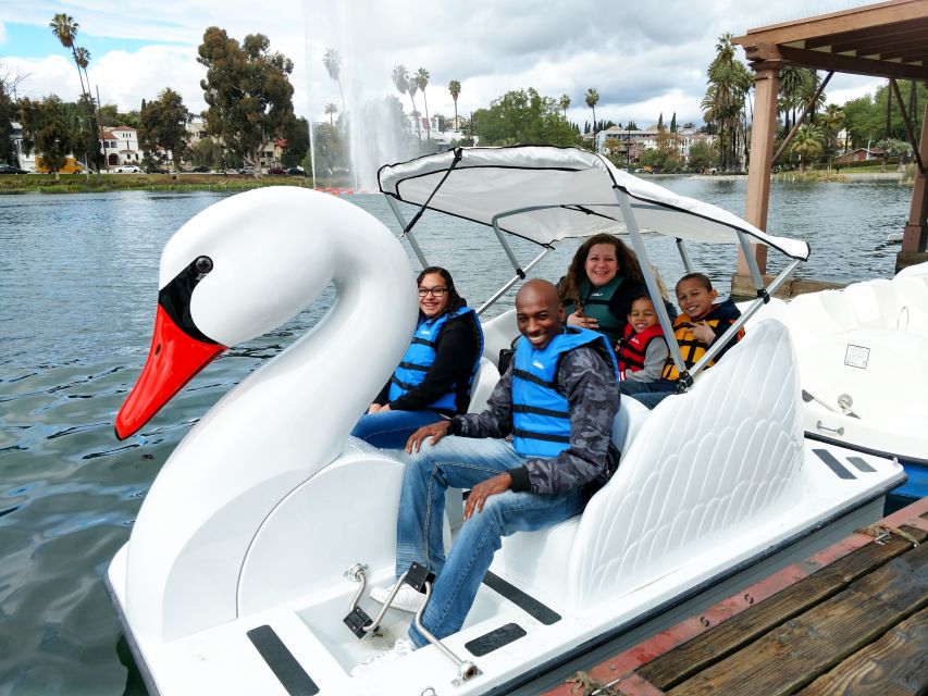 Echo Park Lake: Swan Pedal Boat Rental - View of Downtown LA