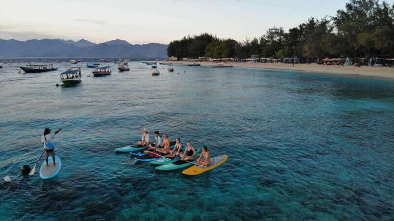 gili sunrise Stand-up paddle boarding or kayaking (droneshot - Crossing to Other Islands and Lake Viewing  