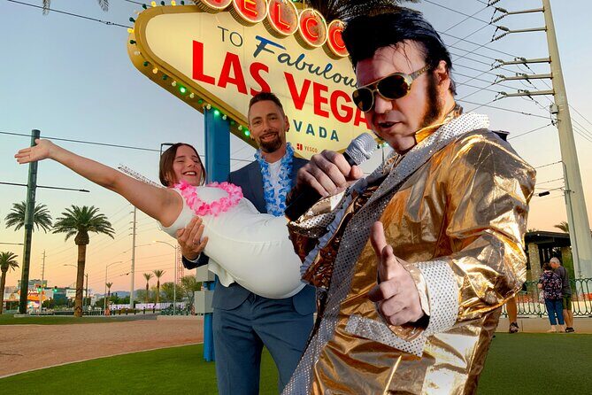 Gold Elvis Wedding or Vow Renewal at Las Vegas Sign - Authentic Traveler Feedback