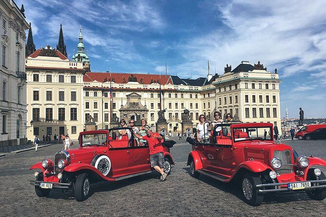 Karlstejn Castle in Vintage Convertible Car - The Allure of Karlstejn Castle