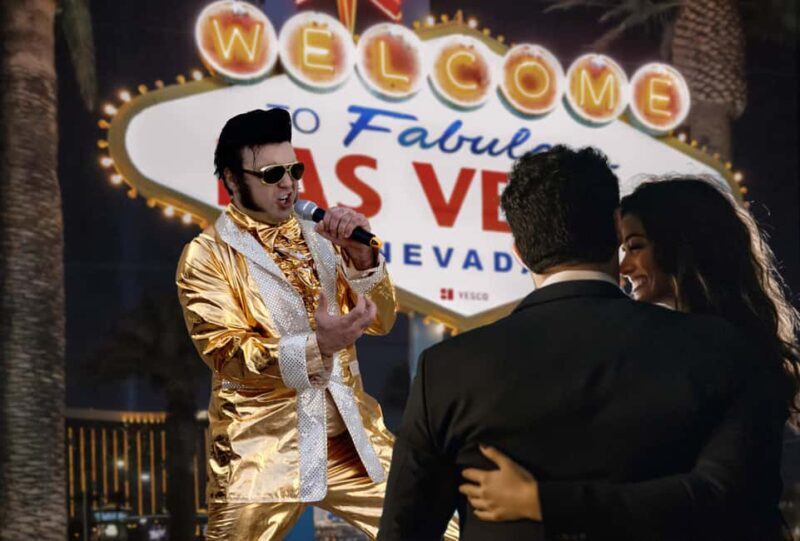 Las Vegas: Gold Elvis Vow Renewal or Wedding at Welcome Sign - Key Points