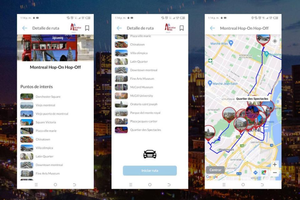 Montreal Self-Guided Tour App - Multilingual Audioguide - Tour Options and Points of Interest