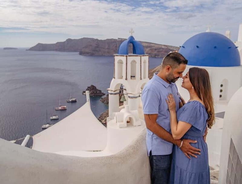 Oia: Couple Photoshoot Seprate Entrance to Blue Dome - Practical Details: How to Make It Work for You