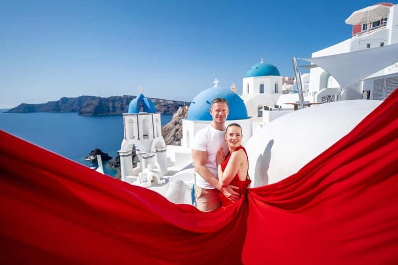 Oia: Santorini Photoshoot with Flying Dress Rental Option - The Flying Dress Option