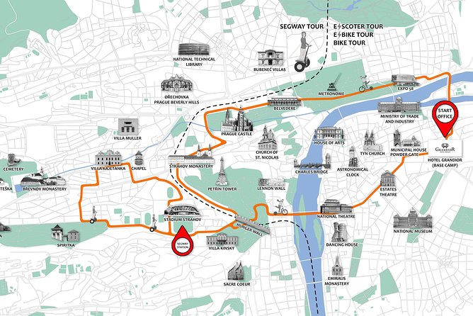 Prague Highlights Segway & E-Scooter Tour With Free Taxi Pick up - Letná Park and Petrin Gardens