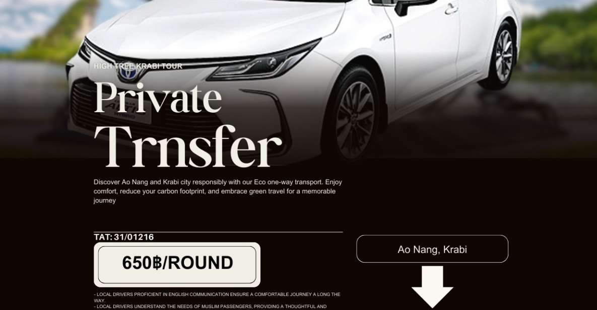 Private Eco-Transfer: One-way Ao Nang - Downtown, Krabi - Skilled Local Drivers