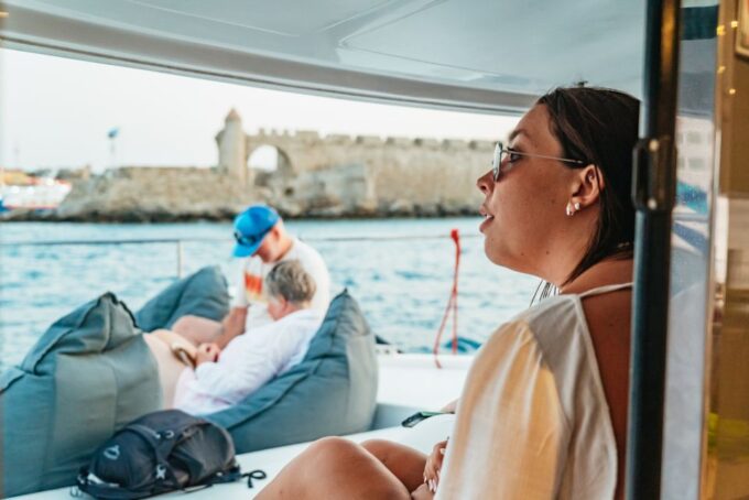 Rhodes: Sunset Catamaran Cruise With Dinner Buffet & Drinks - Kalithea Beach Stopover