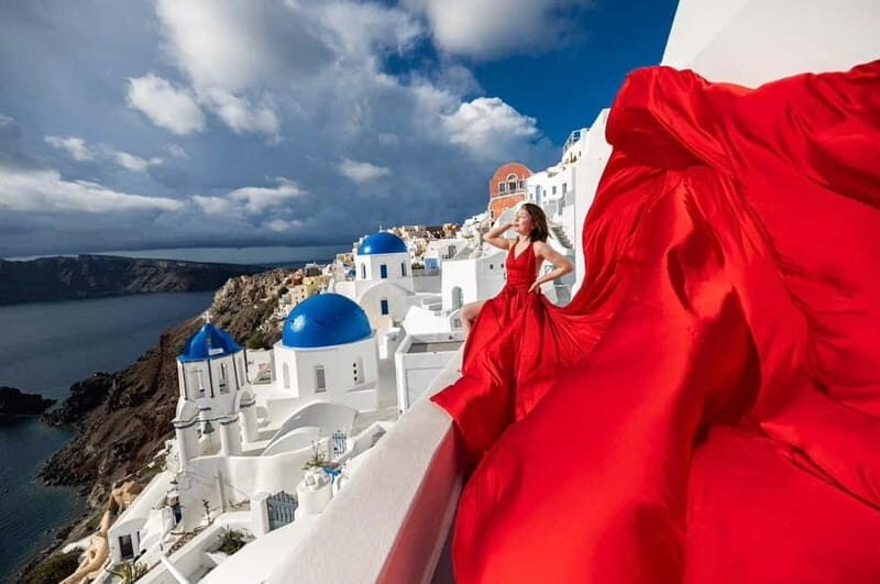 Santorini: Flying Dress Photoshoot **Dress Included** - The Experience with the Photographer