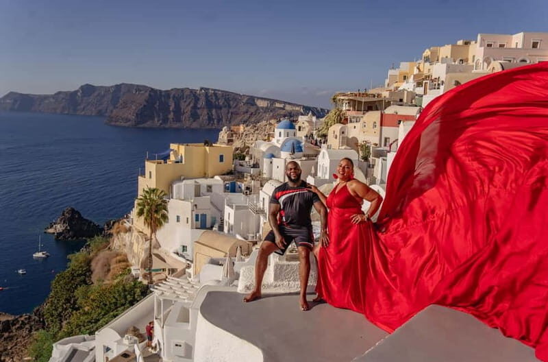 Santorini: Flying Dress Photoshoot Private Entry to Blue Dom - Authentic Traveler Experiences