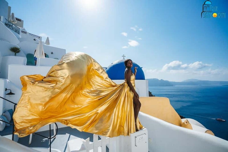 Santorini: Flying Dress Photoshoot with Edited Photos - In The Sum Up