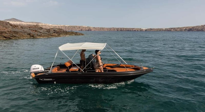 Santorini: License free Luxury boat and snorkeling included - The Experience at a Glance