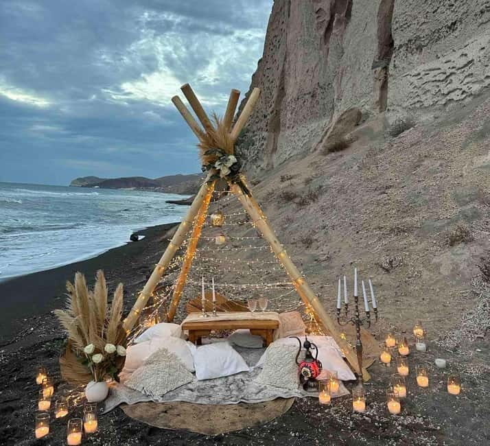 Santorini: Vlychada Beach Boho Proposal with Wooden Tent - Key Points