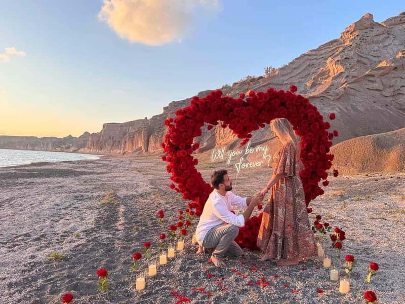 Santorini: Vlychada Beach Wedding Proposal with Heart Arch - An Authentic, Thoughtfully Designed Proposal in Santorini