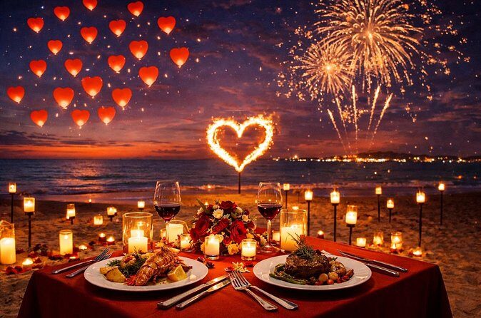 Valentine Day Beach Dinner and Fire Works Experience - FAQs