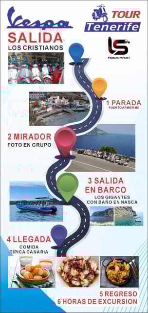 VESPA TOUR TENERIFE+BOAT TOUR CLIFFS OF THE GIANTS+BATH +LUNCH - Key Points